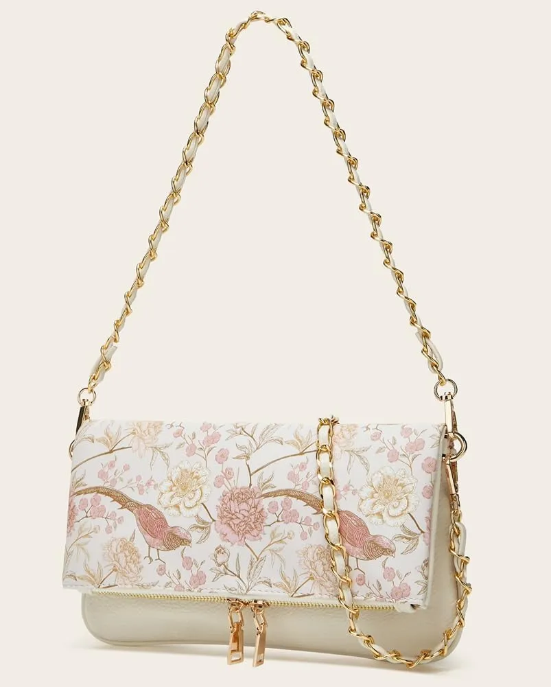 Rungion Fold-Over Clutch Purses for Women Small Vegan Leather Crossbody Shoulder Bag with Chain Evening Wristlet Satchels