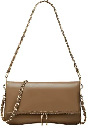 Rungion Fold-Over Clutch Purses for Women Small Vegan Leather Crossbody Shoulder Bag with Chain Evening Wristlet Satchels