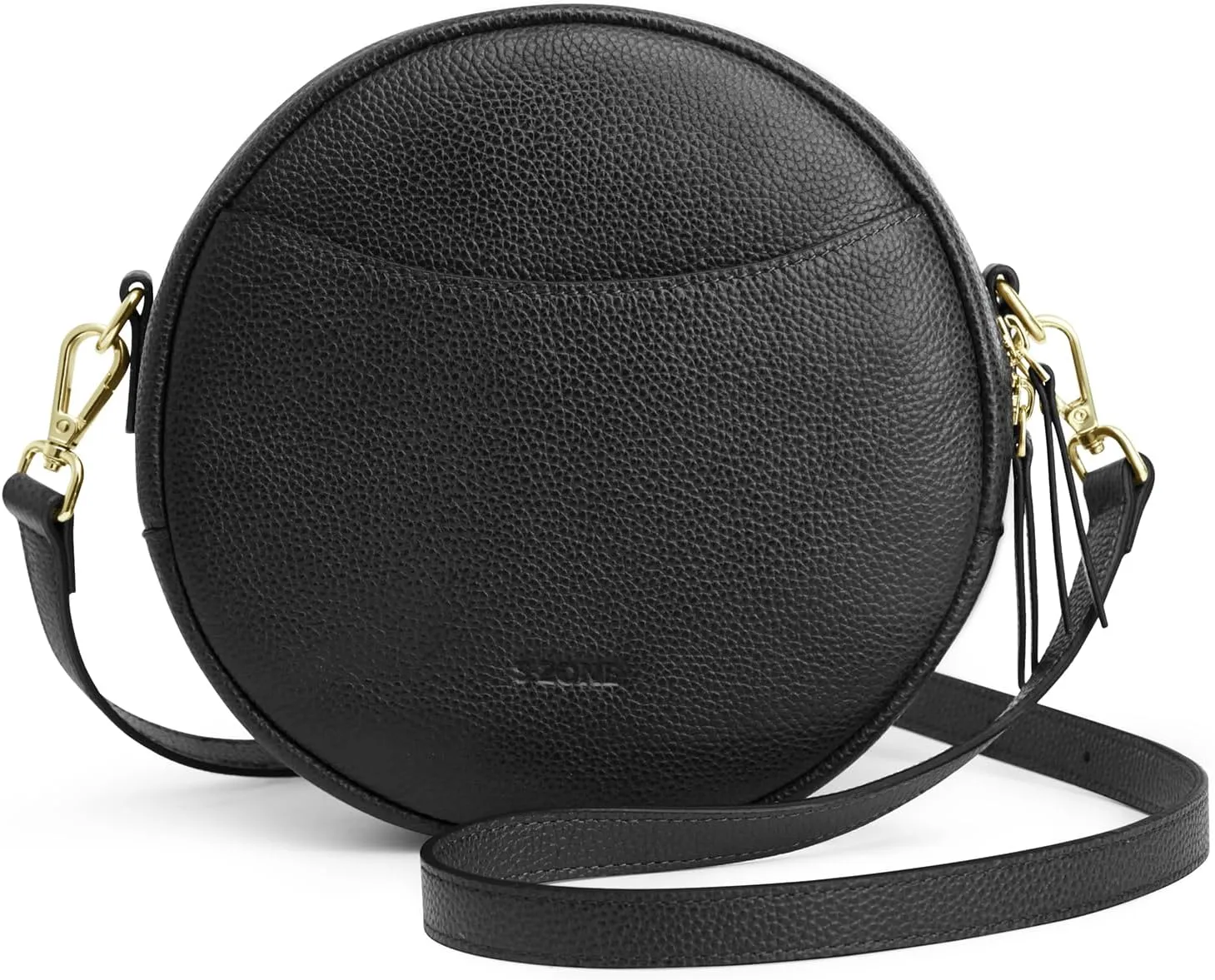 S-ZONE Leather Crossbody Bags for Women Vintage Circle Shoulder Purse Trendy Round Handbag with Adjustable Strap
