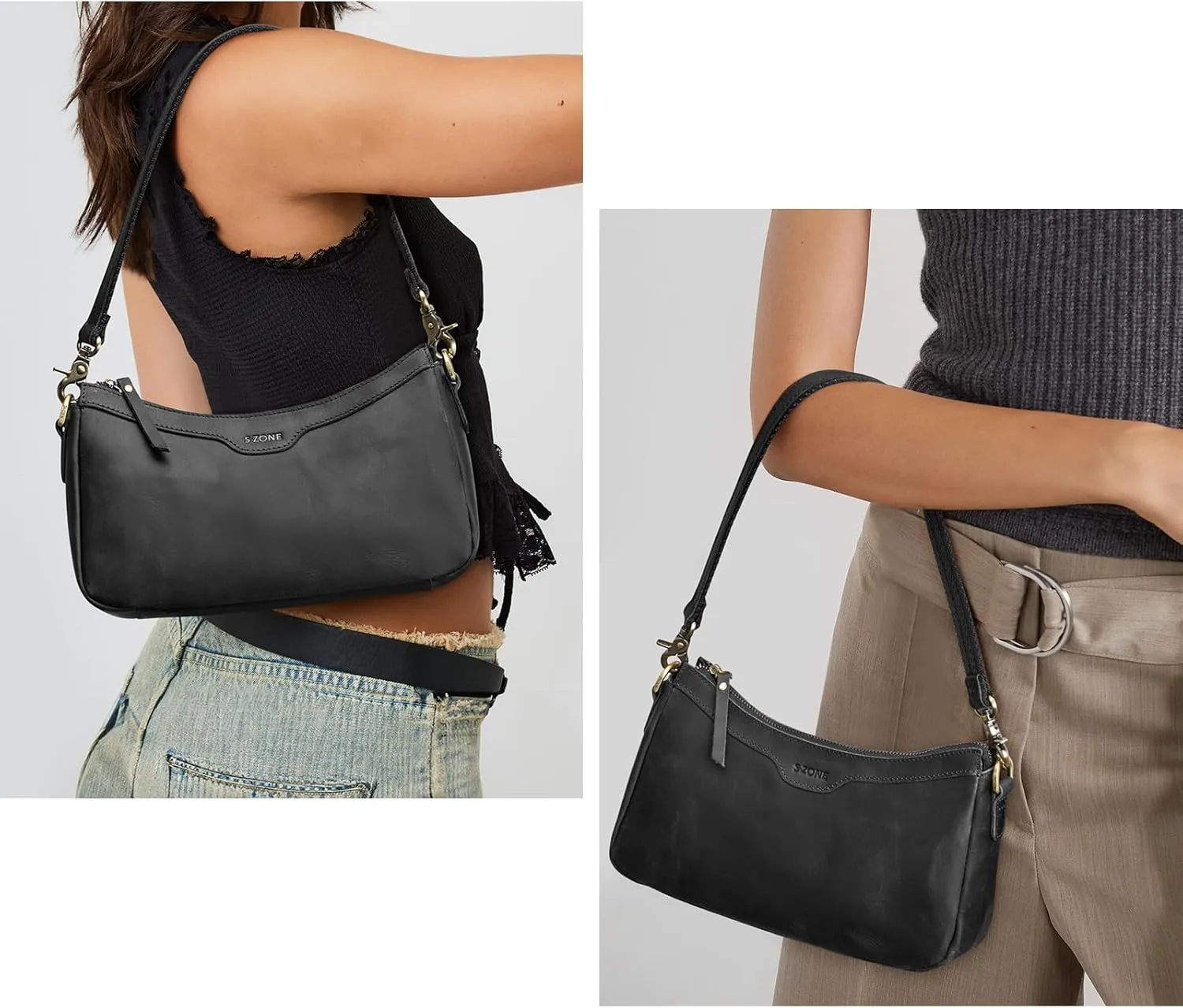 S-ZONE Leather Shoulder Bag for Women Small Crossbody Bags Hobo Purses with 2 Straps