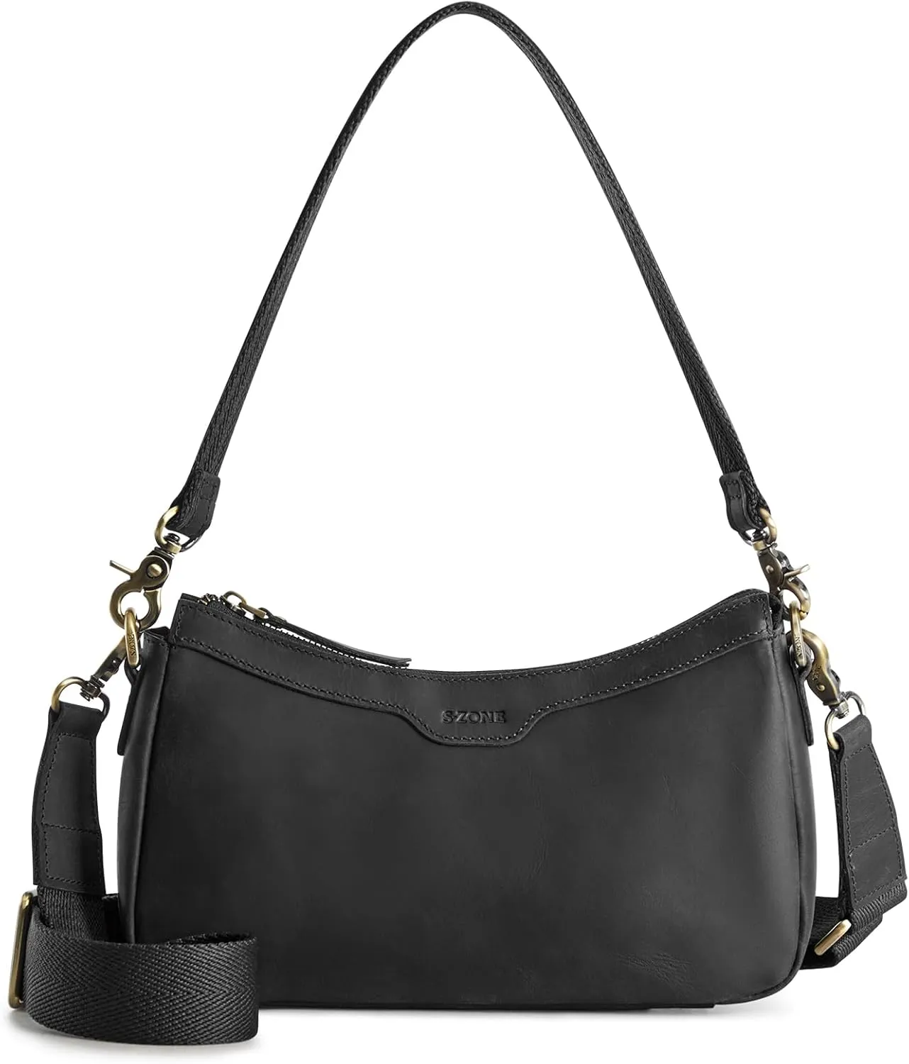 S-ZONE Leather Shoulder Bag for Women Small Crossbody Bags Hobo Purses with 2 Straps