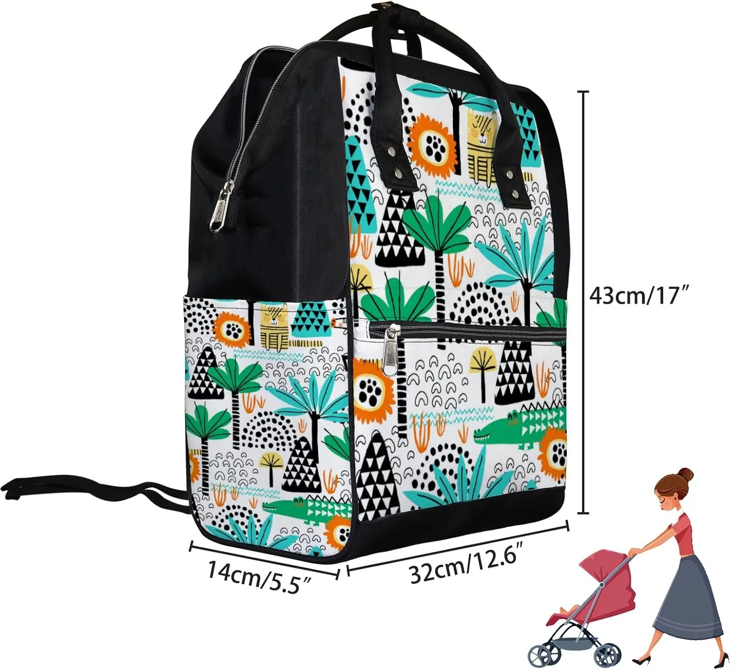 Safari Animals Cute Zebra Diaper Bag Backpack Waterproof Backpack Baby Nappy Changing Bag for Travel Large Capacity Durable and Stylish for Woman