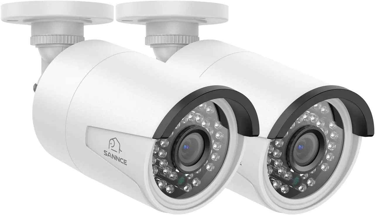 SANNCE 4K 8MP PoE IP Security Camera for PoE NVR, 2Pcs Outdoor Weatherproof Cameras with Smart IR LEDs, Night Vision, Motion Detection, One-Way Audio, Compatible with Alexa