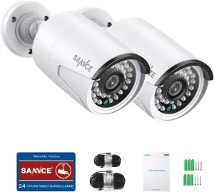 SANNCE 5MP PoE IP Security Camera for PoE NVR, 2Pcs Outdoor Weatherproof Cameras with Smart IR LEDs, Night Vision, Motion Detection, One-Way Audio, Compatible with Alexa