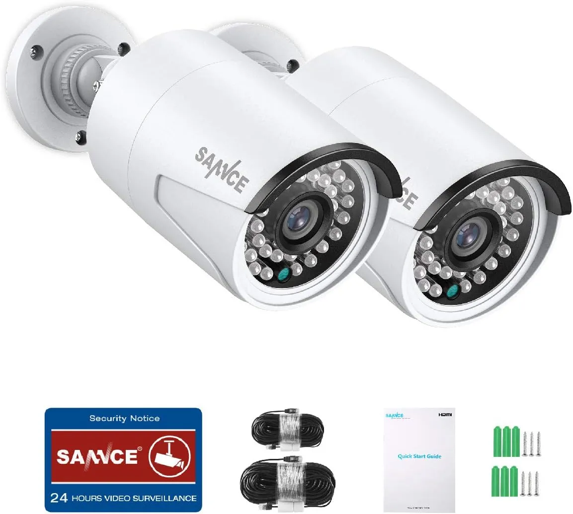SANNCE 5MP PoE IP Security Camera for PoE NVR, 2Pcs Outdoor Weatherproof Cameras with Smart IR LEDs, Night Vision, Motion Detection, One-Way Audio, Compatible with Alexa