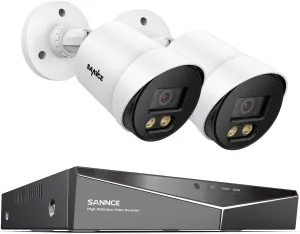 SANNCE CCTV Security Camera System 1080P Colour Night Vision, 8 Channel Digital Video Recorder DVR NO HDD, 2PCS Surveillance Bullet Cameras Outdoor IP66, Motion Detection, Easy DIY