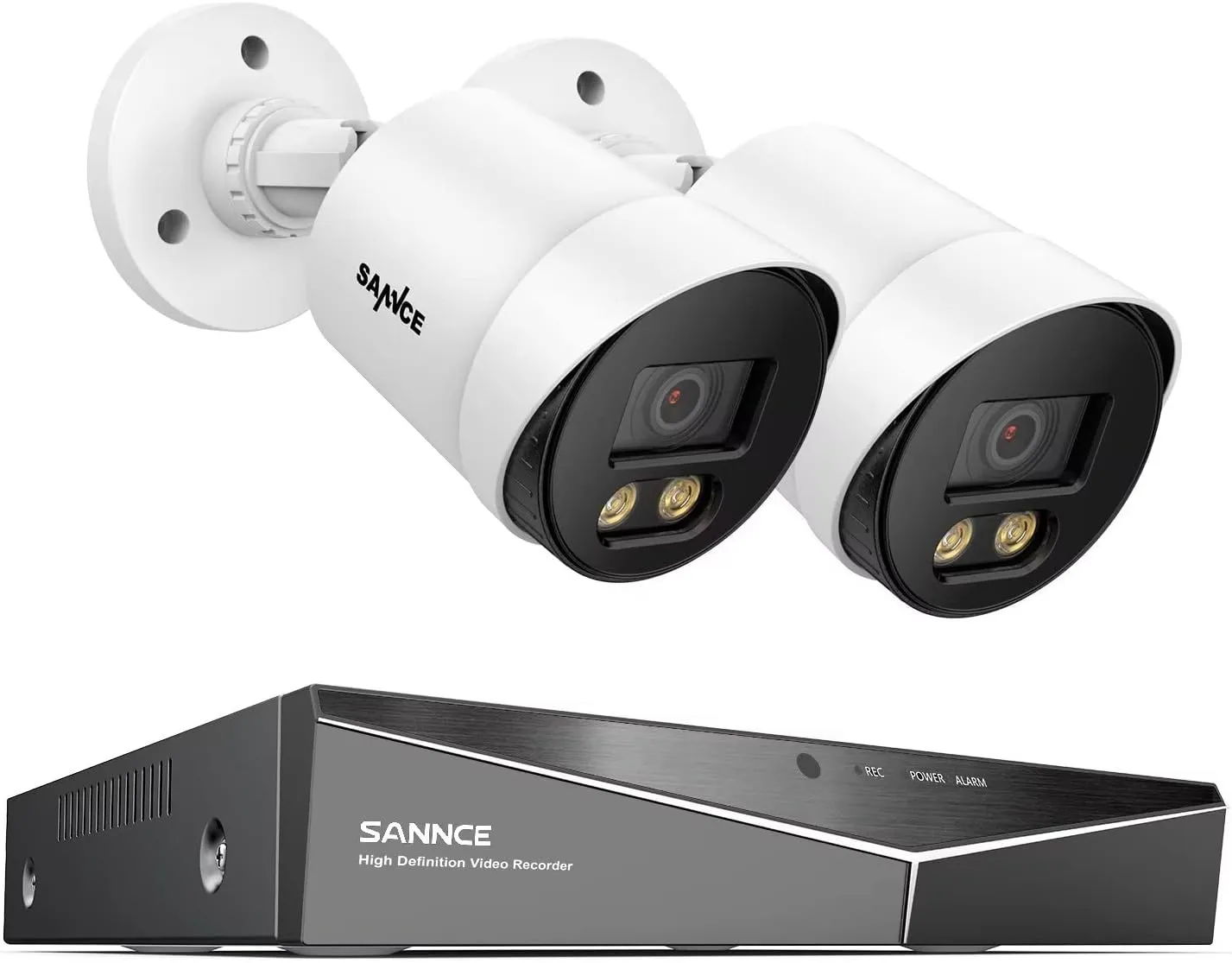 SANNCE CCTV Security Camera System 1080P Colour Night Vision, 8 Channel Digital Video Recorder DVR NO HDD, 2PCS Surveillance Bullet Cameras Outdoor IP66, Motion Detection, Easy DIY