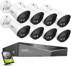 SANNCE CCTV Security Camera System 1080P Colour Night Vision, 8 Channel Digital Video Recorder DVR with Hard Drive 1TB, 8PCS Surveillance Bullet Cameras Outdoor IP66, Motion Detection, Easy DIY