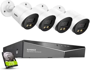 SANNCE CCTV Security Camera System 1080P Colour Night Vision, 8 Channel Digital Video Recorder DVR with Hard Drive 2TB, 4PCS Surveillance Bullet Cameras Outdoor IP66, Motion Detection, Easy DIY