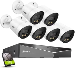 SANNCE CCTV Security Camera System 1080P Colour Night Vision, 8 Channel Digital Video Recorder DVR with Hard Drive 2TB, 6PCS Surveillance Bullet Cameras Outdoor IP66, Motion Detection, Easy DIY