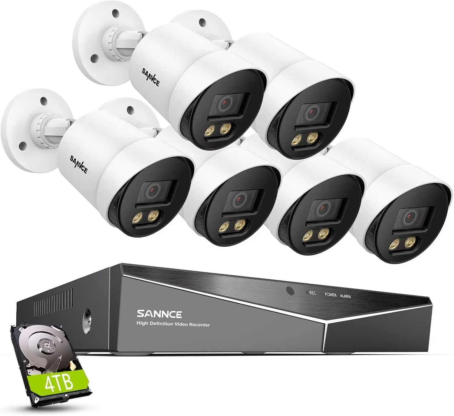 SANNCE CCTV Security Camera System 1080P Colour Night Vision, 8 Channel Digital Video Recorder DVR with Hard Drive 4TB, 6PCS Surveillance Bullet Cameras Outdoor IP66, Motion Detection, Easy DIY