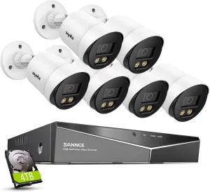 SANNCE CCTV Security Camera System 1080P Colour Night Vision, 8 Channel Digital Video Recorder DVR with Hard Drive 4TB, 6PCS Surveillance Bullet Cameras Outdoor IP66, Motion Detection, Easy DIY