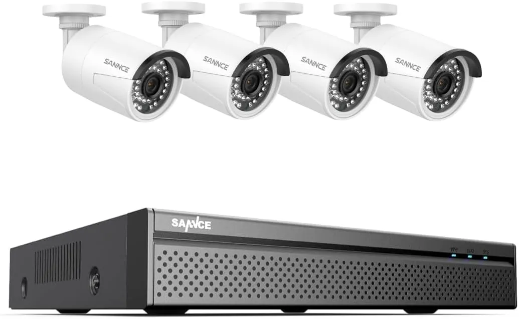 SANNCE PoE NVR 4K 8 Channel, 8MP CCTV Security Camera System with 4pcs 4K 8MP PoE IP Security Camera Outdoor Weatherproof Cameras with Smart IR LEDs, Night Vision, Motion Detection, One-Way Audio