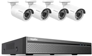 SANNCE PoE NVR 4K 8 Channel, 8MP CCTV Security Camera System with 4pcs 4K 8MP PoE IP Security Camera Outdoor Weatherproof Cameras with Smart IR LEDs, Night Vision, Motion Detection, One-Way Audio