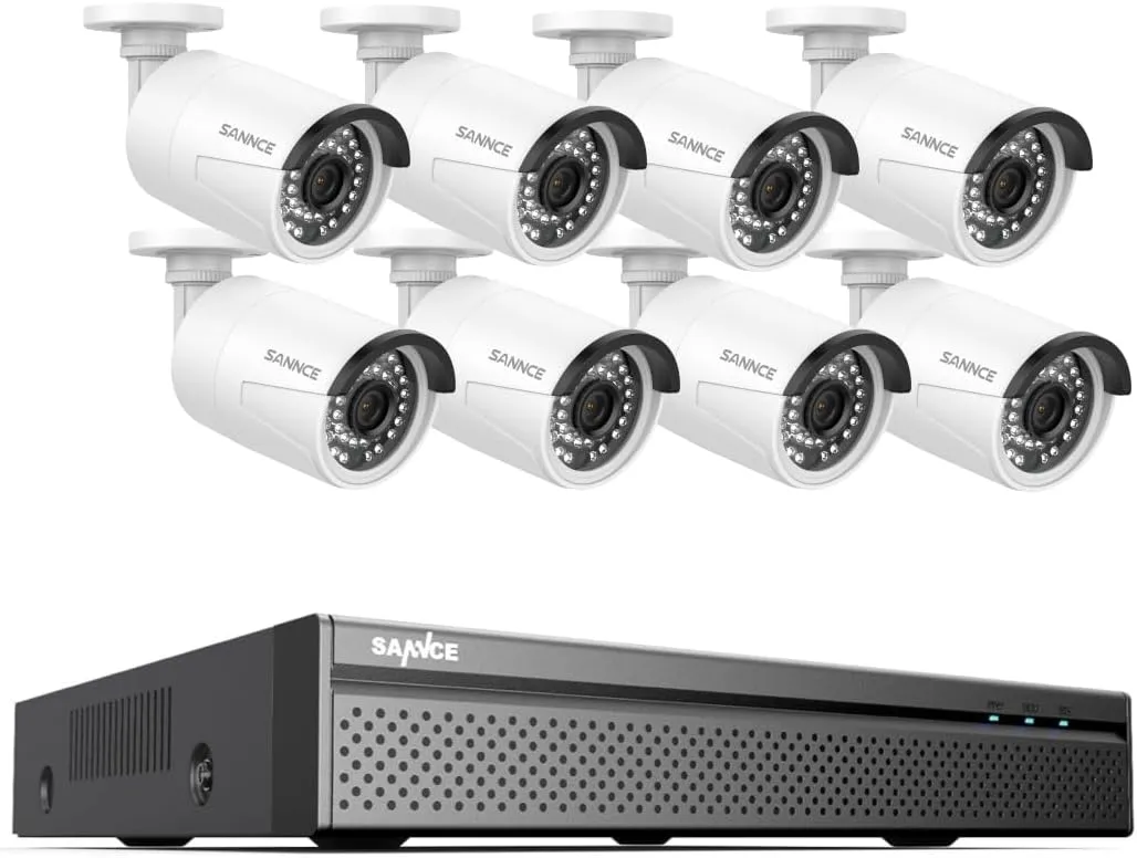 SANNCE PoE NVR 4K 8 Channel, 8MP CCTV Security Camera System with 8pcs 4K 8MP PoE IP Security Camera Outdoor Weatherproof Cameras with Smart IR LEDs, Night Vision, Motion Detection, One-Way Audio