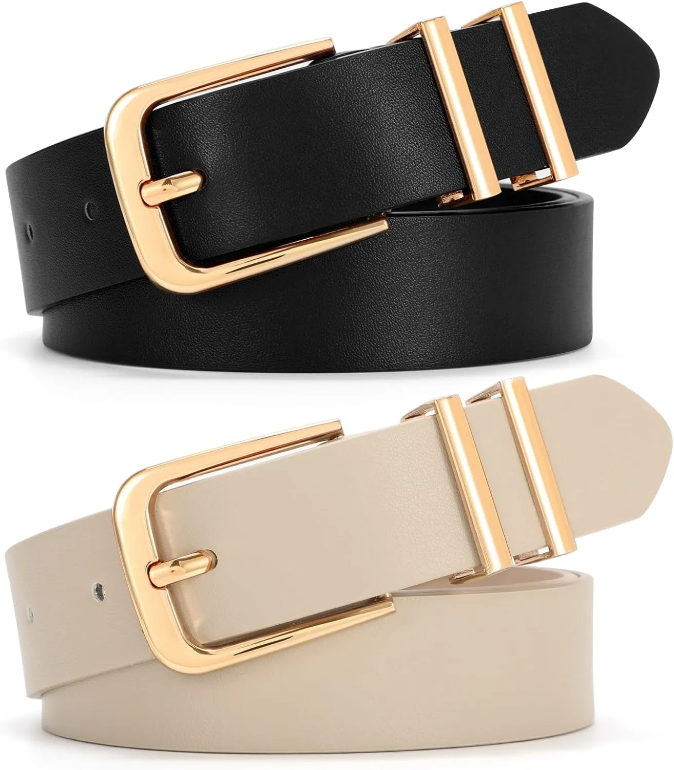 SANSTHS 2 Pack Women Belt for Jeans Pants, Simple Fashion Ladies Waist Belt with Gold Buckle, 1inch Width