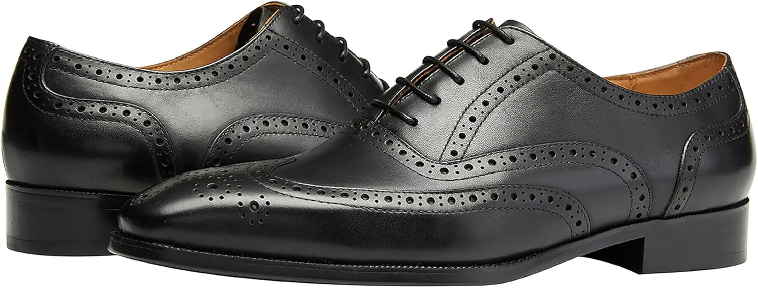 Santimon Mens Dress Shoes Leather Oxfords Wingtip Brogue Tuxedo Business Casual Wedding Shoes for Men