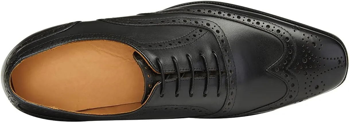 Santimon Mens Dress Shoes Leather Oxfords Wingtip Brogue Tuxedo Business Casual Wedding Shoes for Men
