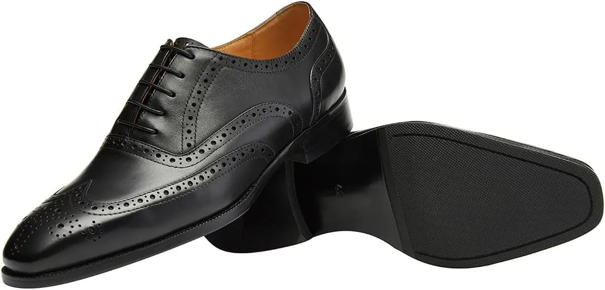 Santimon Mens Dress Shoes Leather Oxfords Wingtip Brogue Tuxedo Business Casual Wedding Shoes for Men