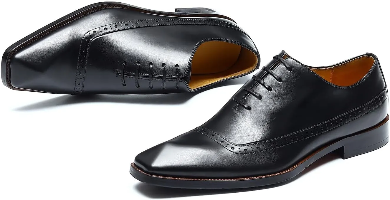 Santimon Mens Oxfords Formal Dress Shoes Genuine Leather Cap Toe Derby Fashion Comfortable Tuxedo Wedding Business Casual Prom Shoes for Men
