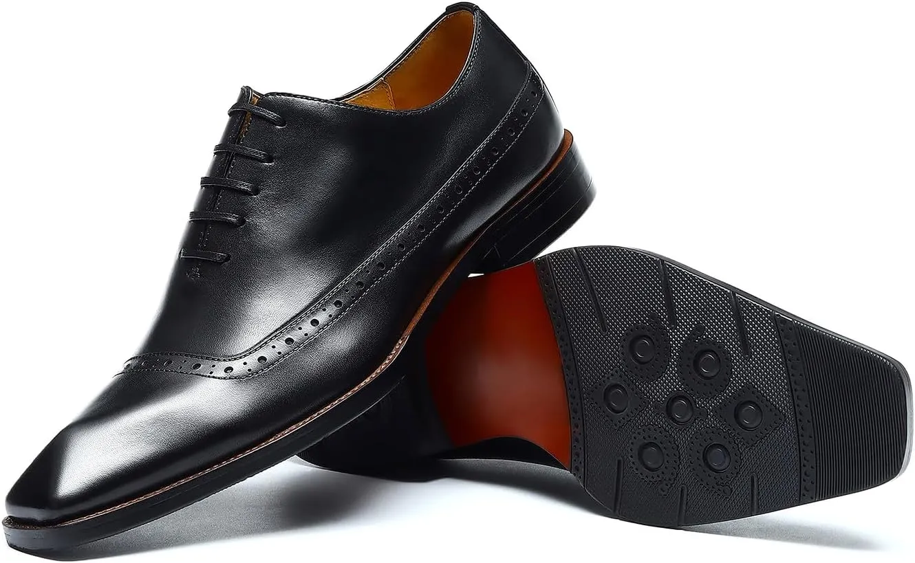 Santimon Mens Oxfords Formal Dress Shoes Genuine Leather Cap Toe Derby Fashion Comfortable Tuxedo Wedding Business Casual Prom Shoes for Men
