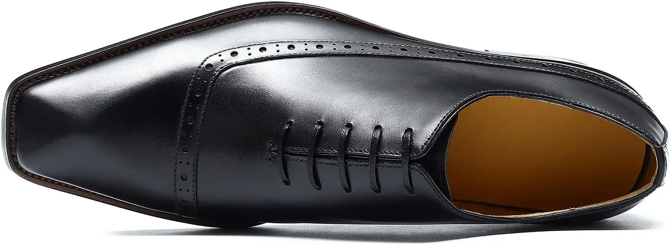 Santimon Mens Oxfords Formal Dress Shoes Genuine Leather Cap Toe Derby Fashion Comfortable Tuxedo Wedding Business Casual Prom Shoes for Men