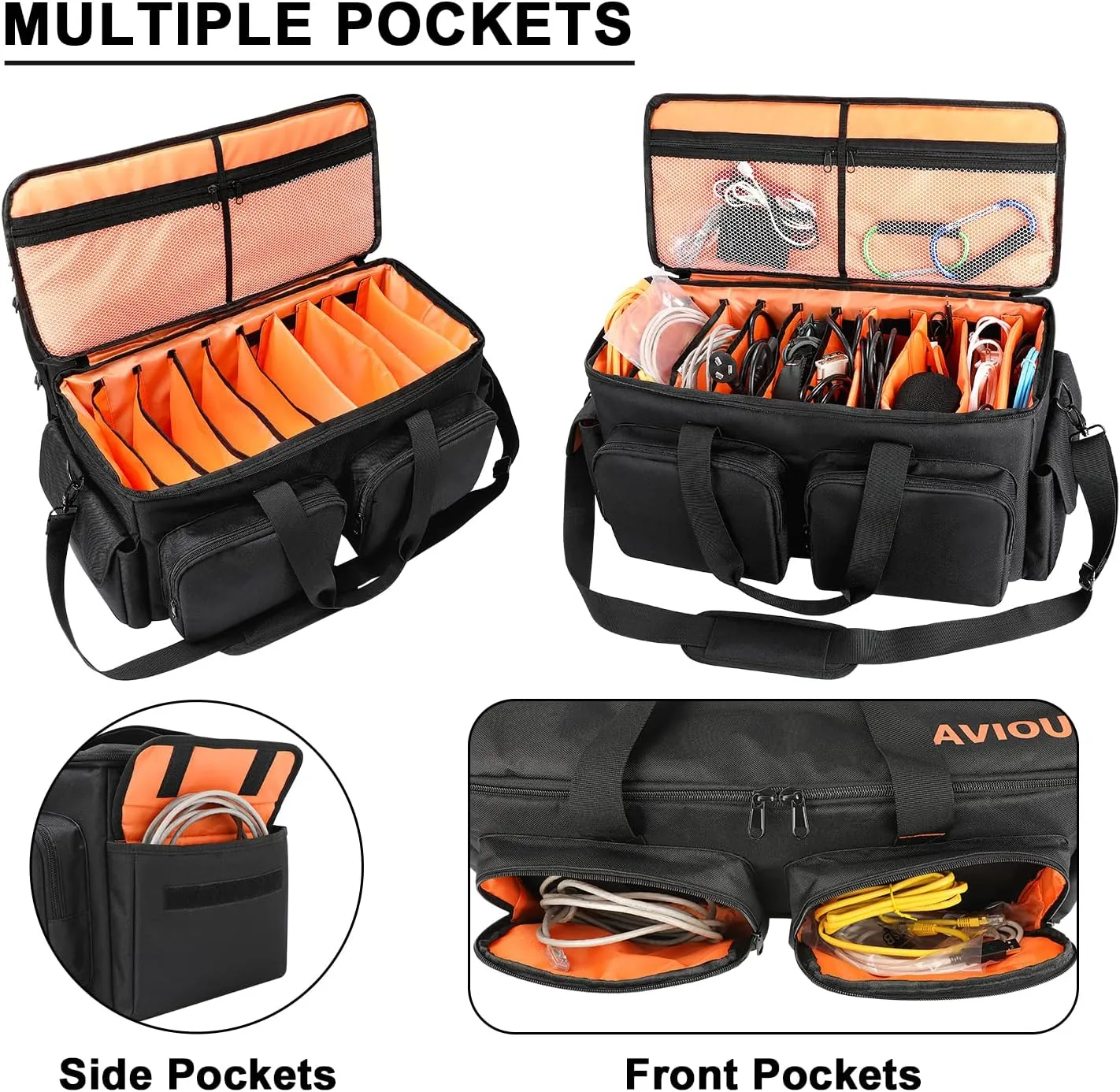 SAVIOUR DJ Cable File Bag, Detachable Padded Bottom and Adjustable Dividers, Stores Music, Audio, and Visual Cabling, Portable Travel Storage and Studio Organization (Orange)
