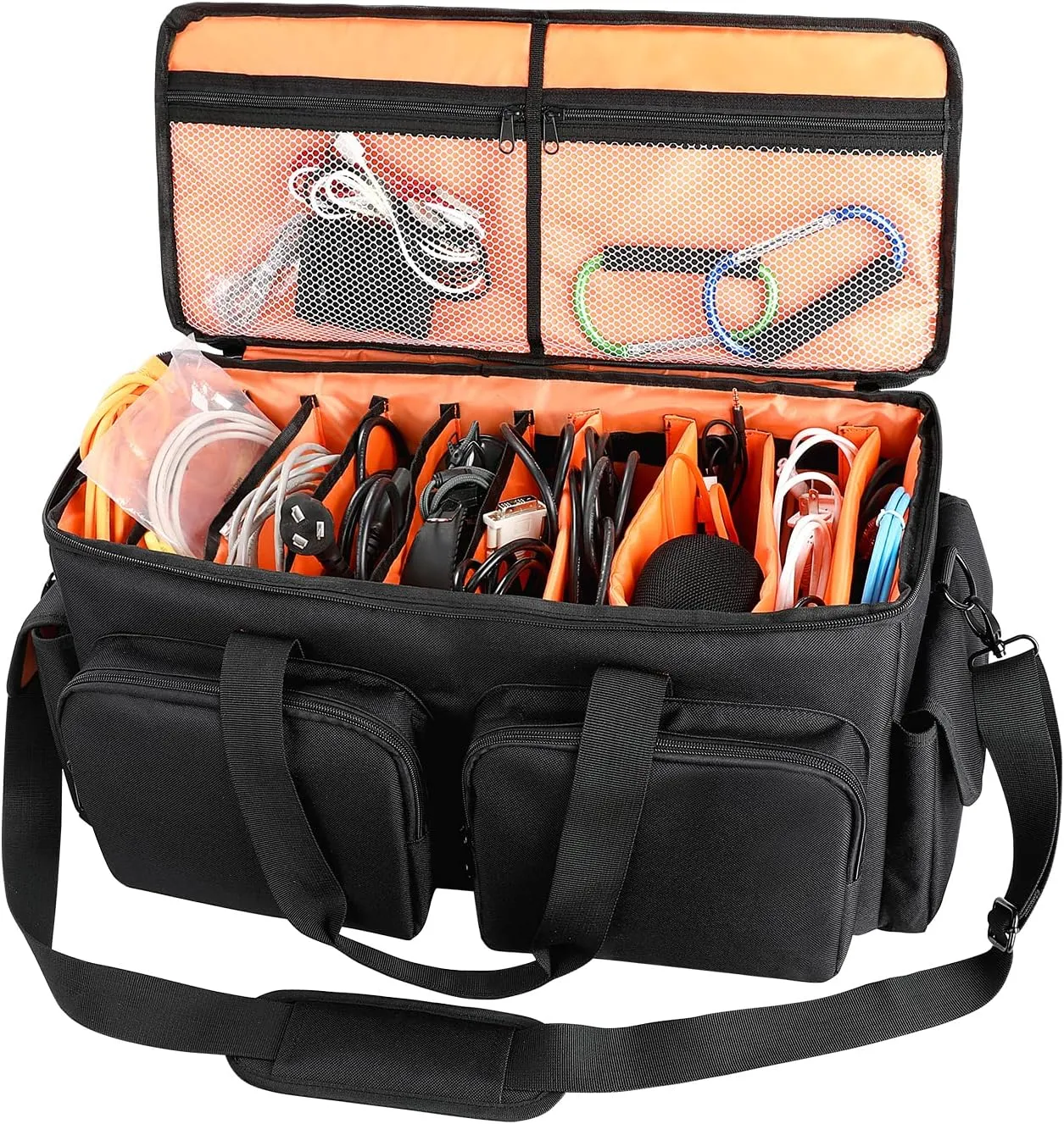 SAVIOUR DJ Cable File Bag, Detachable Padded Bottom and Adjustable Dividers, Stores Music, Audio, and Visual Cabling, Portable Travel Storage and Studio Organization (Orange)