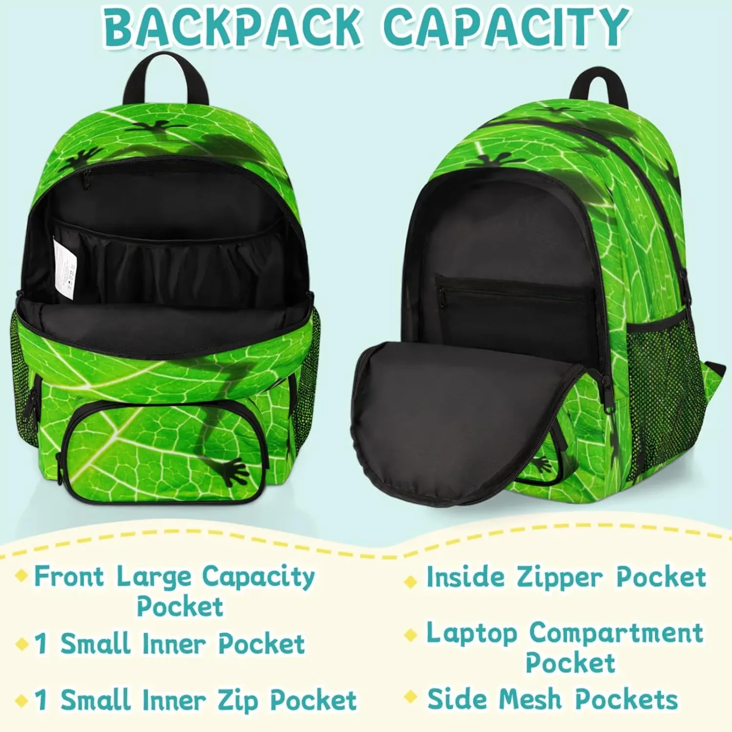 School Backpack for Men Women, Laptop Backpack Bookbag for Kids Students College Business Travel with Chest Strap 16.7 Inch(Frog)