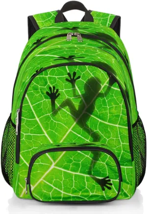 School Backpack for Men Women, Laptop Backpack Bookbag for Kids Students College Business Travel with Chest Strap 16.7 Inch(Frog)