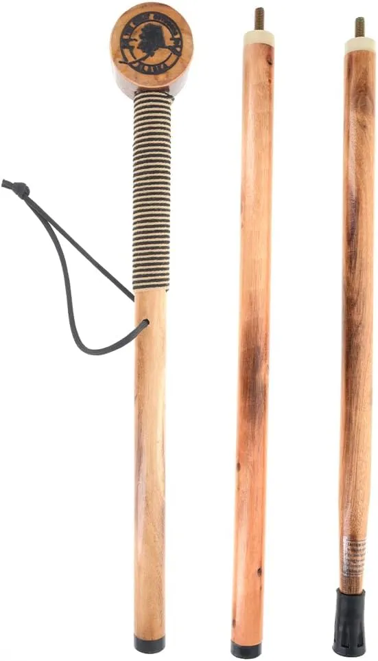 SE 3 Piece 55" Detachable Pine Wood Walking/Hiking Stick with Metal Tip, Reinforced Rubber Tip, and Water-Resistant Travel Pouch - Portable and Durable for Outdoor Adventures