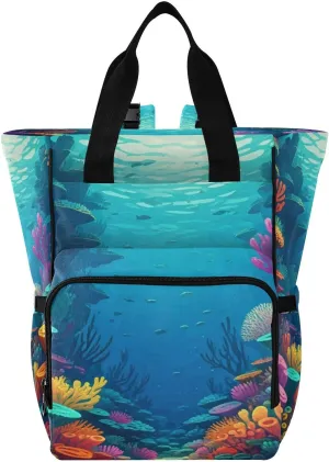 Seafloor Diaper Bag Backpack, Unisex Travel Baby Backpack Diaper Bags with Stroller Straps & Pacifier Case, Large Capacity Waterproof Diaper Backpack