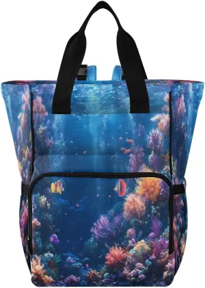 Seafloor View Diaper Bag Backpack, Unisex Travel Baby Backpack Diaper Bags with Stroller Straps & Pacifier Case, Large Capacity Waterproof Diaper Backpack
