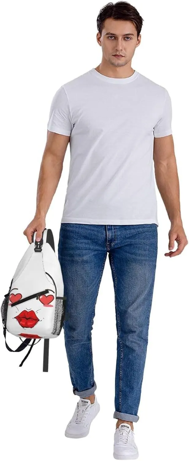 Sealed with a Kiss Red Lip Crossbody Bag Cross Chest Bag Adjustable Sling Backpack Sports Gym Shoulder Bags Travel Cycling Daypack Diagonally Casual Rucksack