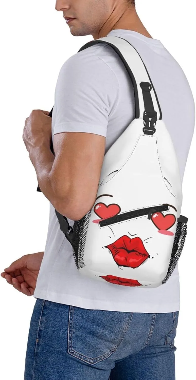 Sealed with a Kiss Red Lip Crossbody Bag Cross Chest Bag Adjustable Sling Backpack Sports Gym Shoulder Bags Travel Cycling Daypack Diagonally Casual Rucksack