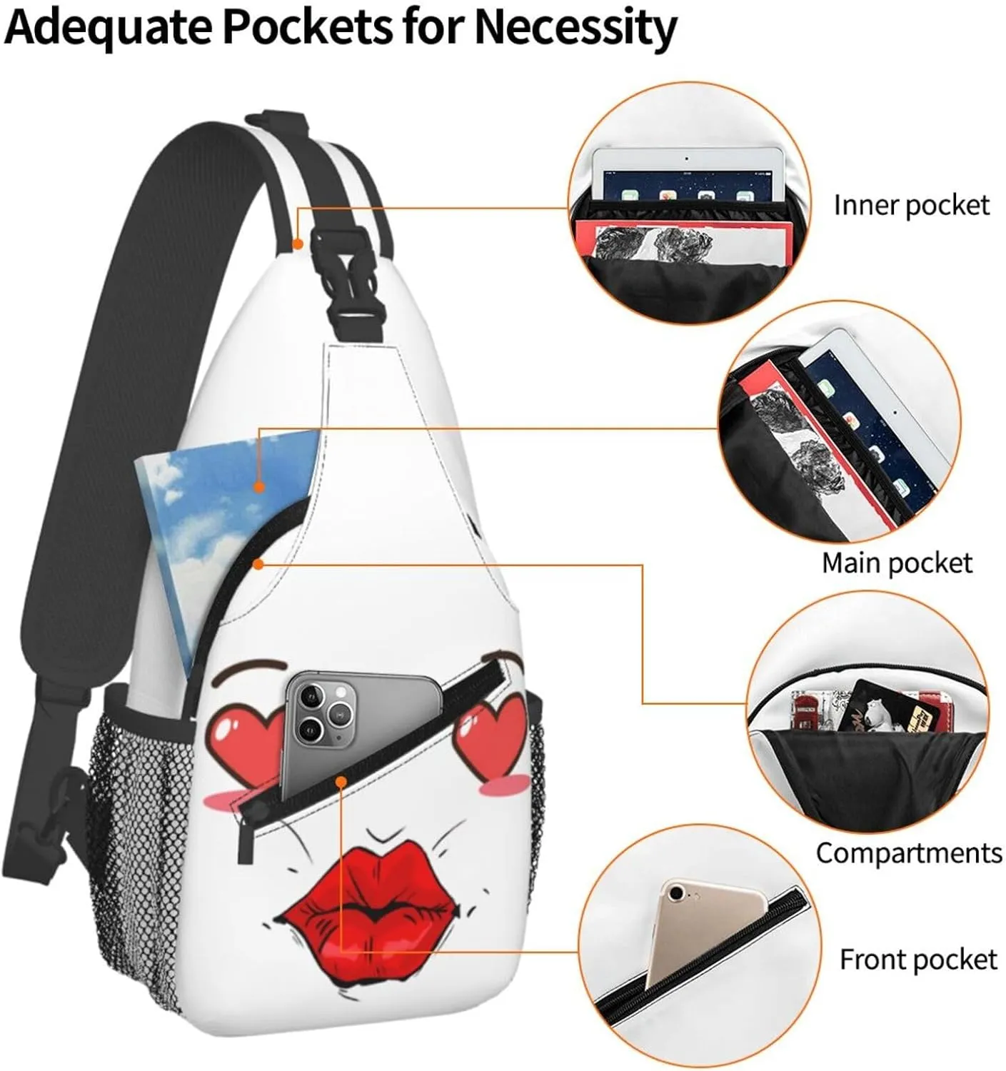 Sealed with a Kiss Red Lip Crossbody Bag Cross Chest Bag Adjustable Sling Backpack Sports Gym Shoulder Bags Travel Cycling Daypack Diagonally Casual Rucksack