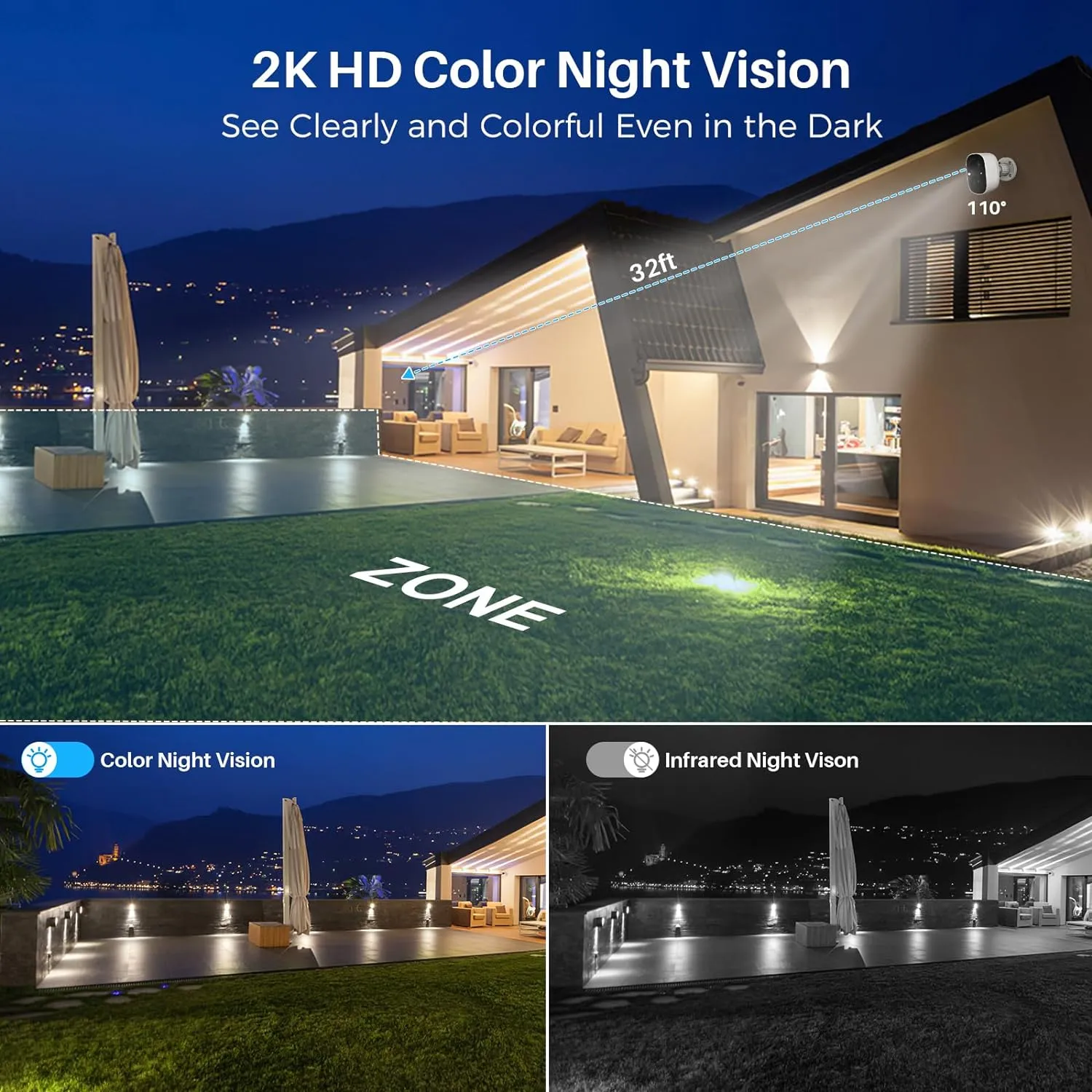 Security Cameras Wireless Outdoor, Outside Cameras for Home Security with AI Motion Detection, Recharge Battery Powered, 2K Color Night Vision, IP66 Weatherproof, 2-Way Talk, SD/Cloud Storage