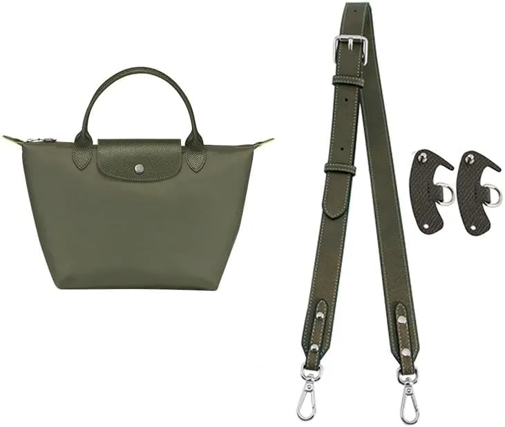 SENTEN Purse Straps Replacement for Longchamp Bag Women, Leather Crossbody Shoulder Strap Kit Adjustable for S/M Longchamp Tote Bag Primitive(Green Sliver)