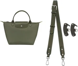 SENTEN Purse Straps Replacement for Longchamp Bag Women, Leather Crossbody Shoulder Strap Kit Adjustable for S/M Longchamp Tote Bag Primitive(Green Sliver)