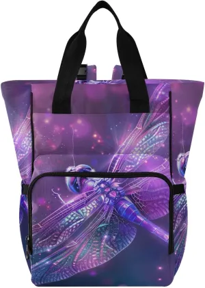 senya Diaper Bag Backpack, Dragonfly Purple Sparkle Magical Multifunction Travel Bag for Moms Dads