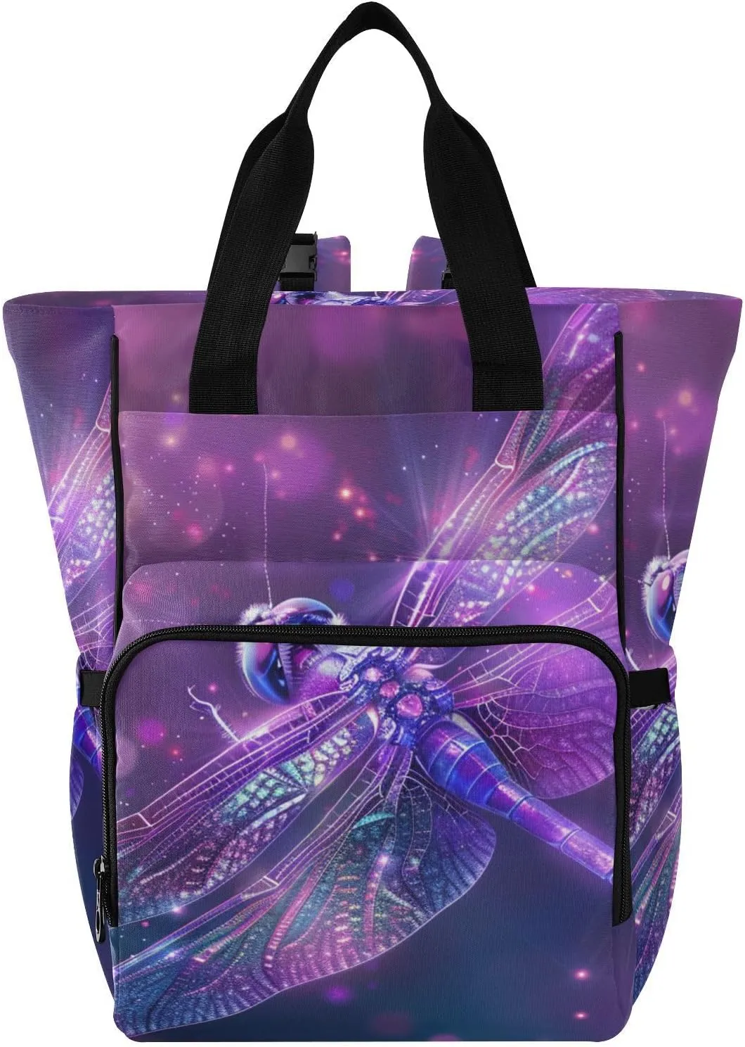 senya Diaper Bag Backpack, Dragonfly Purple Sparkle Magical Multifunction Travel Bag for Moms Dads