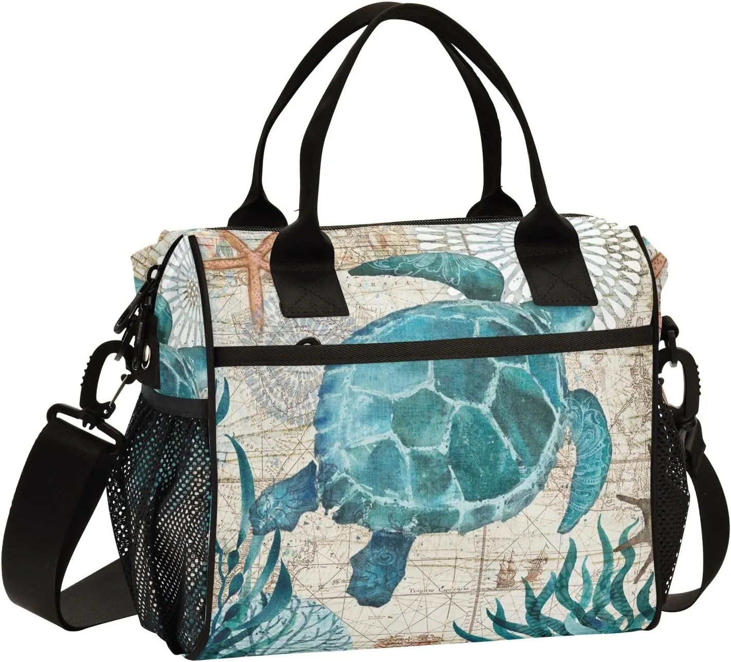 senya Lunch Bag Women Insulated Lunch Box Wide-Open Lunch Tote Sea Lives Turtle Coral Reusable Cooler Lunchbox Handbag Organizer for Work Picnic Hiking