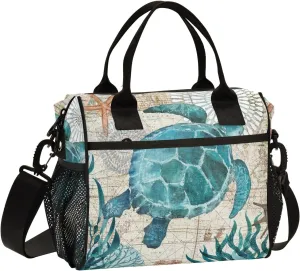 senya Lunch Bag Women Insulated Lunch Box Wide-Open Lunch Tote Sea Lives Turtle Coral Reusable Cooler Lunchbox Handbag Organizer for Work Picnic Hiking