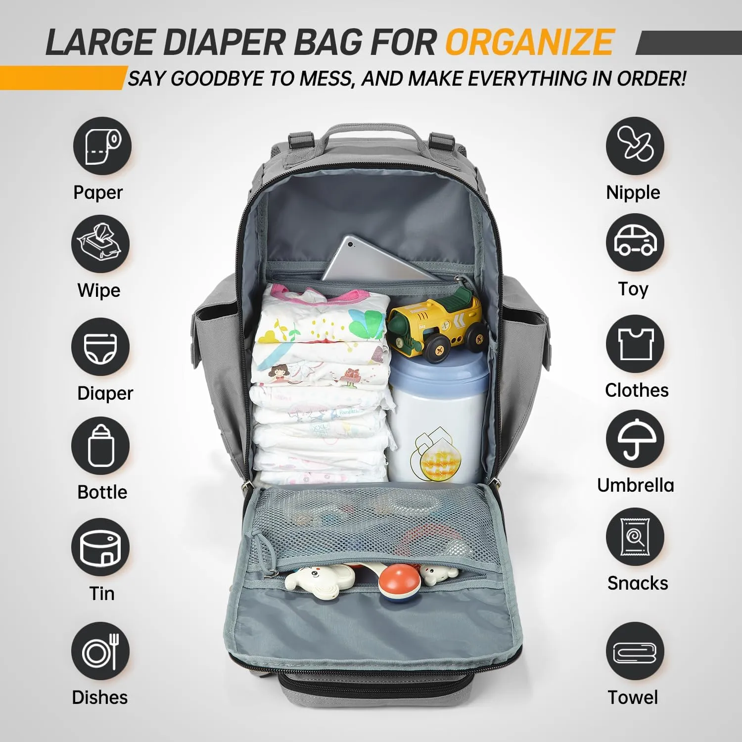 SHARKMOUTH Baby Diaper Bag for Dad - Military Diaper Backpack with Patches for Outdoor Hiking Travel Camping Park - Baby Shower Gifts Gray