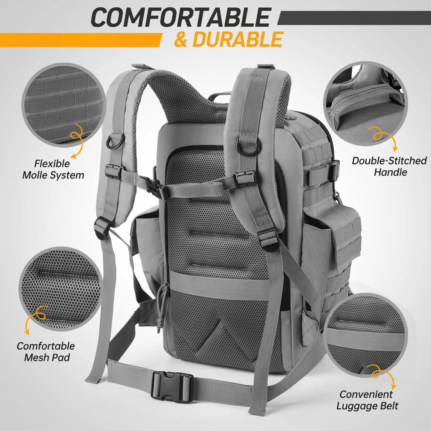 SHARKMOUTH Baby Diaper Bag for Dad - Military Diaper Backpack with Patches for Outdoor Hiking Travel Camping Park - Baby Shower Gifts Gray