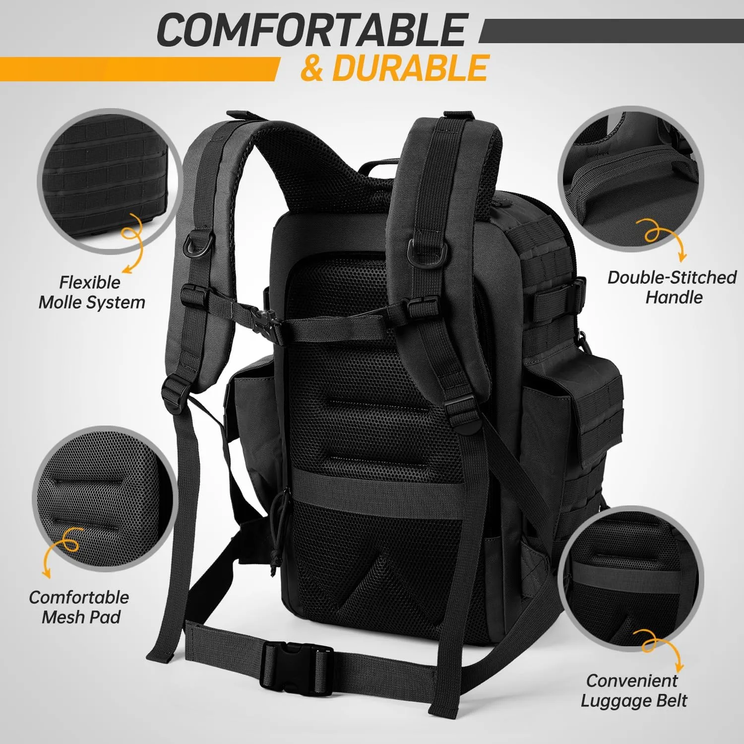 SHARKMOUTH Dad Diaper Bag for Men - Military Baby Backpack with Patches for Hiking Travel Camping Trips - Baby Shower Gifts Black
