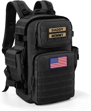 SHARKMOUTH Dad Diaper Bag for Men - Military Baby Backpack with Patches for Hiking Travel Camping Trips - Baby Shower Gifts Black