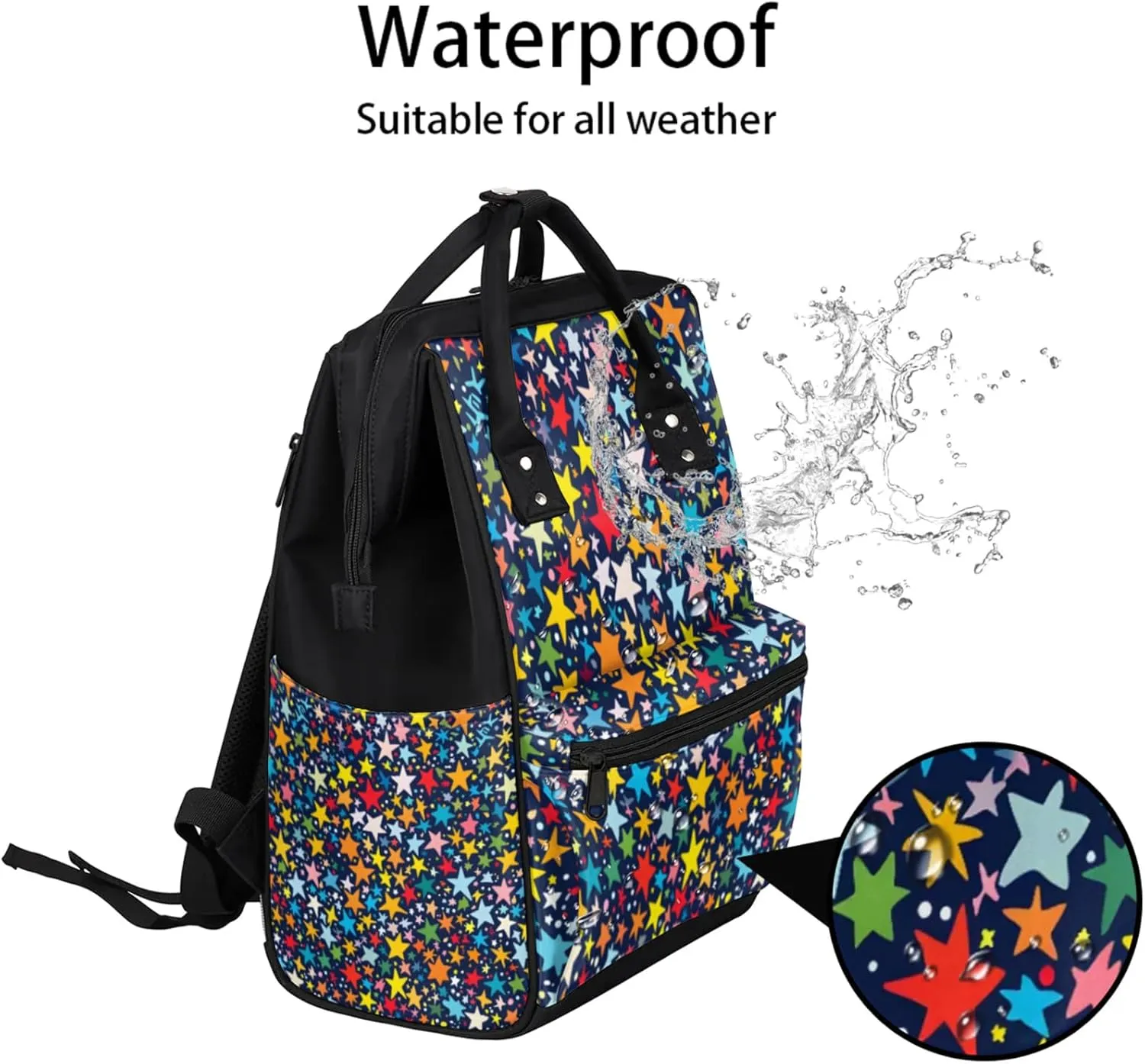 Shooting Star Spectacle Double Shoulder Mommy Bag for Women, Polyester Large Capacity Diaper Backpack with Multi Pockets, Waterproof Adjustable Straps Diaper Bag for Moms Dads, 11''×7''×15.7''