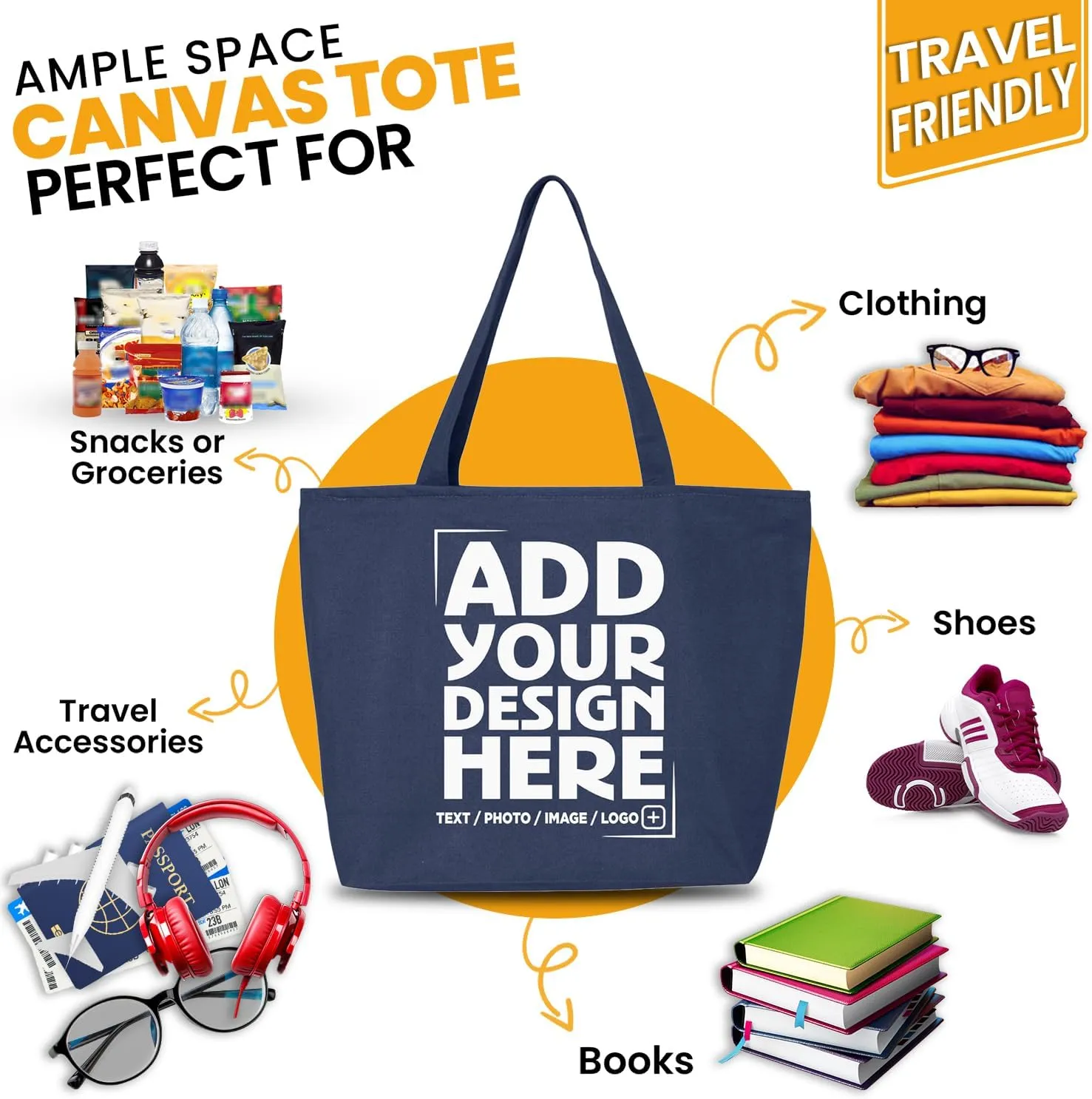 shop4ever Personalized Custom Design Your Own Heavy Canvas Tote with Zipper Reusable Shopping Bag Customizable Gift