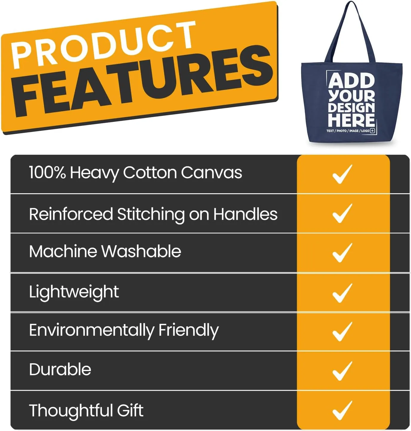 shop4ever Personalized Custom Design Your Own Heavy Canvas Tote with Zipper Reusable Shopping Bag Customizable Gift